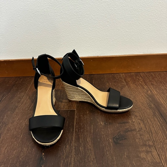 a new day Black Espadrille Ankle-Strap Wedge Sandals - Picture 3 of 6